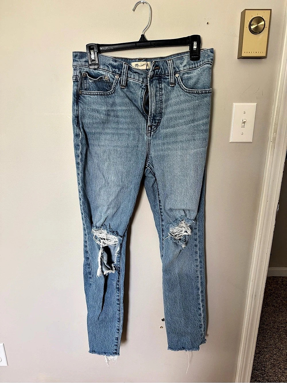 Madewell The Perfect Vintage Jean Distressed Skinny Jeans in Blue Waist 29